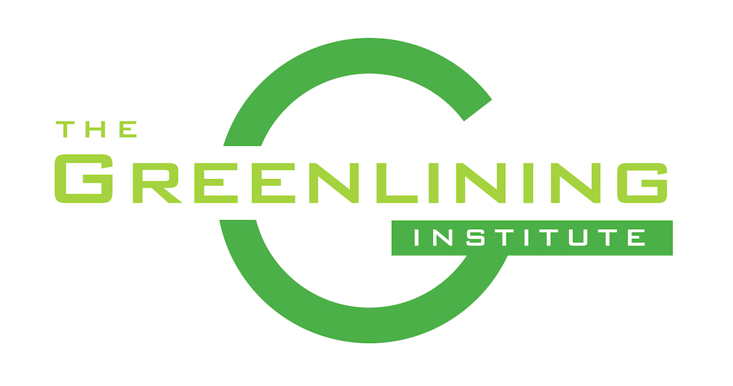 El logotipo, dice The Greenlining Institute, muestra una ilustración de la letra G grande