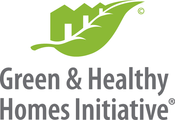 logo, says Green and Healthy Homes Initiative, shows illustration of leaf