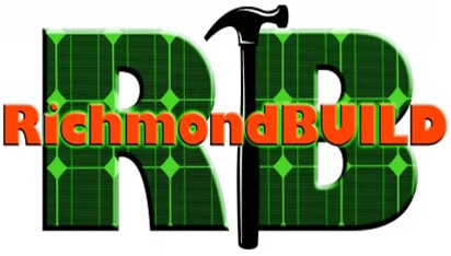 logo, says Richmond Build shows illustration of hammer, and letters R and B