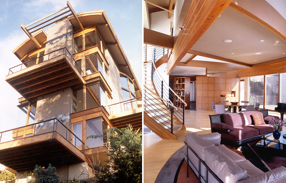 Kappe architects porfolio, collage, amazing custom design of exterior and interior of multi-story home, wood frequently used