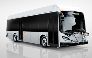 futuristic looking electric bus, studio background, reflection of bus on floor
