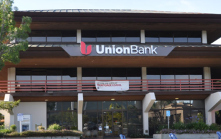 street view, Union Bank of San Rafael, mid-century type architecture, overhead signs says Union Bank