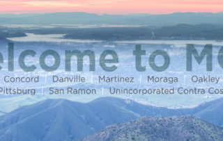 aerial view of Contra Costa County hills, overlay text says, Welcome to MCE, and new member communities