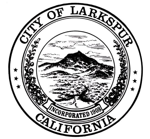 Логотип города Ларкспур, говорит, что город Ларкспур, Калифорния, зарегистрирован в 1908 году, MCE город-участник
