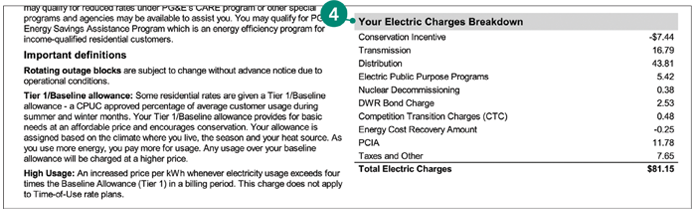 sample bill showing breakdown of customer electric charges