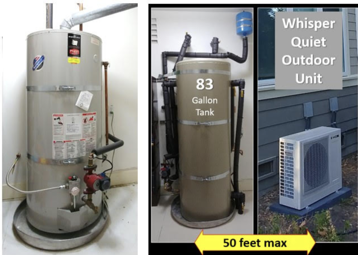Before and after heat pump water heater comparison